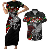 Eagle Snake Mexico Couples Matching Short Sleeve Bodycon Dress and Hawaiian Shirt Aztec Sun Stone