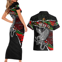 Eagle Snake Mexico Couples Matching Short Sleeve Bodycon Dress and Hawaiian Shirt Aztec Sun Stone