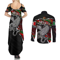 Eagle Snake Mexico Couples Matching Summer Maxi Dress and Long Sleeve Button Shirt Aztec Sun Stone