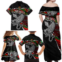 Eagle Snake Mexico Family Matching Off Shoulder Maxi Dress and Hawaiian Shirt Aztec Sun Stone