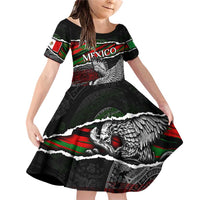 Eagle Snake Mexico Family Matching Off Shoulder Short Dress and Hawaiian Shirt Aztec Sun Stone