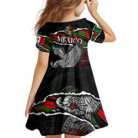 Eagle Snake Mexico Family Matching Off Shoulder Short Dress and Hawaiian Shirt Aztec Sun Stone