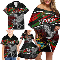 Eagle Snake Mexico Family Matching Off Shoulder Short Dress and Hawaiian Shirt Aztec Sun Stone