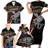 Eagle Snake Mexico Family Matching Short Sleeve Bodycon Dress and Hawaiian Shirt Aztec Sun Stone