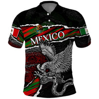 Eagle Snake Mexico Polo Shirt Aztec Sun Stone