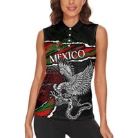 Eagle Snake Mexico Women Sleeveless Polo Shirt Aztec Sun Stone