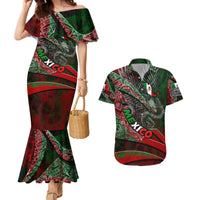 Mexico Aztec Eagle Flag Couples Matching Mermaid Dress and Hawaiian Shirt Tribal Warrior Art