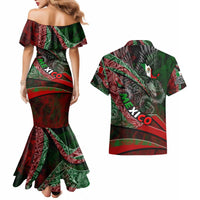 Mexico Aztec Eagle Flag Couples Matching Mermaid Dress and Hawaiian Shirt Tribal Warrior Art