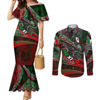 Mexico Aztec Eagle Flag Couples Matching Mermaid Dress and Long Sleeve Button Shirt Tribal Warrior Art