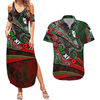 Mexico Aztec Eagle Flag Couples Matching Summer Maxi Dress and Hawaiian Shirt Tribal Warrior Art