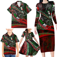 Mexico Aztec Eagle Flag Family Matching Long Sleeve Bodycon Dress and Hawaiian Shirt Tribal Warrior Art