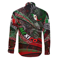 Mexico Aztec Eagle Flag Family Matching Long Sleeve Bodycon Dress and Hawaiian Shirt Tribal Warrior Art