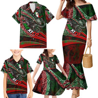 Mexico Aztec Eagle Flag Family Matching Mermaid Dress and Hawaiian Shirt Tribal Warrior Art