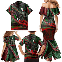 Mexico Aztec Eagle Flag Family Matching Mermaid Dress and Hawaiian Shirt Tribal Warrior Art