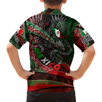 Mexico Aztec Eagle Flag Family Matching Off The Shoulder Long Sleeve Dress and Hawaiian Shirt Tribal Warrior Art