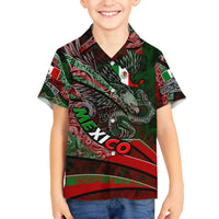 Mexico Aztec Eagle Flag Family Matching Off The Shoulder Long Sleeve Dress and Hawaiian Shirt Tribal Warrior Art