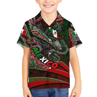 Mexico Aztec Eagle Flag Family Matching Off Shoulder Short Dress and Hawaiian Shirt Tribal Warrior Art