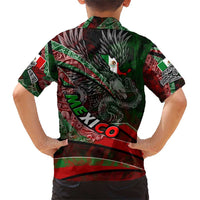 Mexico Aztec Eagle Flag Family Matching Short Sleeve Bodycon Dress and Hawaiian Shirt Tribal Warrior Art