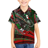 Mexico Aztec Eagle Flag Family Matching Short Sleeve Bodycon Dress and Hawaiian Shirt Tribal Warrior Art