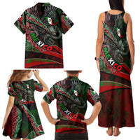 Mexico Aztec Eagle Flag Family Matching Tank Maxi Dress and Hawaiian Shirt Tribal Warrior Art
