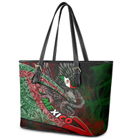 Mexico Aztec Eagle Flag Leather Tote Bag Tribal Warrior Art