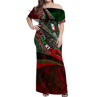 Mexico Aztec Eagle Flag Off Shoulder Maxi Dress Tribal Warrior Art
