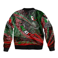 Mexico Aztec Eagle Flag Sleeve Zip Bomber Jacket Tribal Warrior Art