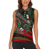 Mexico Aztec Eagle Flag Women Sleeveless Polo Shirt Tribal Warrior Art