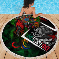 Mexico Quetzalcoatl Aztec Calendar Beach Blanket Tribal Warrior Art with Eagle and Serpent