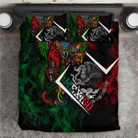 Mexico Quetzalcoatl Aztec Calendar Bedding Set Tribal Warrior Art with Eagle and Serpent