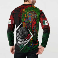 Mexico Quetzalcoatl Aztec Calendar Button Sweatshirt Tribal Warrior Art with Eagle and Serpent