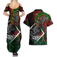 Mexico Quetzalcoatl Aztec Calendar Couples Matching Summer Maxi Dress and Hawaiian Shirt Tribal Warrior Art with Eagle and Serpent