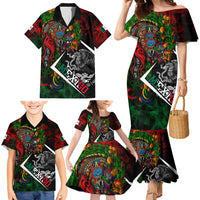 Mexico Quetzalcoatl Aztec Calendar Family Matching Mermaid Dress and Hawaiian Shirt Tribal Warrior Art with Eagle and Serpent