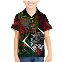 Mexico Quetzalcoatl Aztec Calendar Family Matching Mermaid Dress and Hawaiian Shirt Tribal Warrior Art with Eagle and Serpent