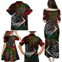 Mexico Quetzalcoatl Aztec Calendar Family Matching Puletasi and Hawaiian Shirt Tribal Warrior Art with Eagle and Serpent
