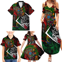 Mexico Quetzalcoatl Aztec Calendar Family Matching Summer Maxi Dress and Hawaiian Shirt Tribal Warrior Art with Eagle and Serpent