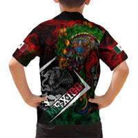 Mexico Quetzalcoatl Aztec Calendar Kid Hawaiian Shirt Tribal Warrior Art with Eagle and Serpent