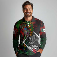 Mexico Quetzalcoatl Aztec Calendar Long Sleeve Polo Shirt Tribal Warrior Art with Eagle and Serpent