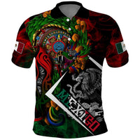 Mexico Quetzalcoatl Aztec Calendar Polo Shirt Tribal Warrior Art with Eagle and Serpent