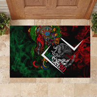 Mexico Quetzalcoatl Aztec Calendar Rubber Doormat Tribal Warrior Art with Eagle and Serpent