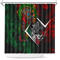 Mexico Quetzalcoatl Aztec Calendar Shower Curtain Tribal Warrior Art with Eagle and Serpent