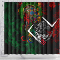 Mexico Quetzalcoatl Aztec Calendar Shower Curtain Tribal Warrior Art with Eagle and Serpent