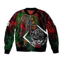 Mexico Quetzalcoatl Aztec Calendar Sleeve Zip Bomber Jacket Tribal Warrior Art with Eagle and Serpent