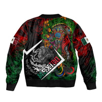 Mexico Quetzalcoatl Aztec Calendar Sleeve Zip Bomber Jacket Tribal Warrior Art with Eagle and Serpent
