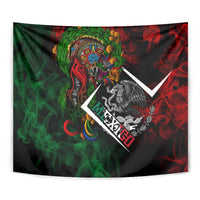 Mexico Quetzalcoatl Aztec Calendar Tapestry Tribal Warrior Art with Eagle and Serpent