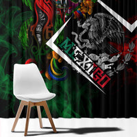 Mexico Quetzalcoatl Aztec Calendar Window Curtain Tribal Warrior Art with Eagle and Serpent