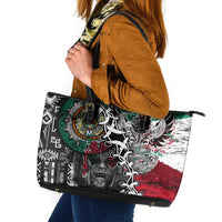 Aztec Warrior Mexican Leather Tote Bag Aztec Calendar Coat of Arms