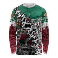Aztec Warrior Mexican Long Sleeve Shirt Aztec Calendar Coat of Arms