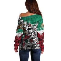 Aztec Warrior Mexican Off Shoulder Sweater Aztec Calendar Coat of Arms