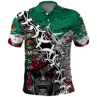 Aztec Warrior Mexican Polo Shirt Aztec Calendar Coat of Arms
